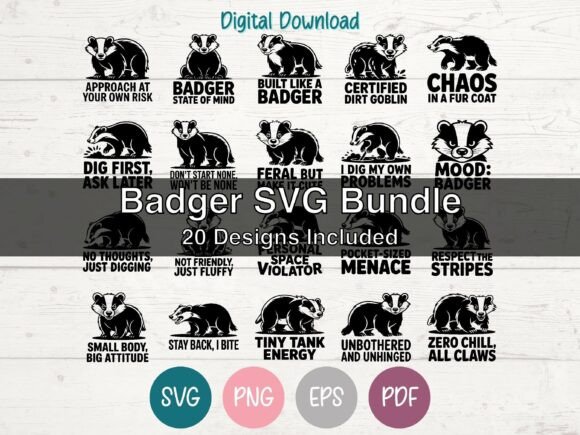 Funny Badger Shirt SVG Bundle of 20: Graphic T-Shirt Designs