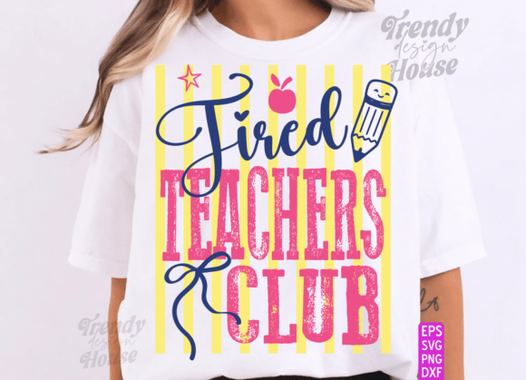 Preppy Striped TIRED TEACHERS CLUB PNG