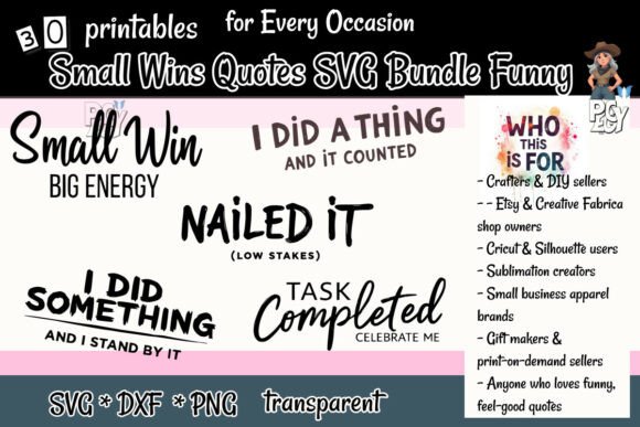 Small Wins Quotes SVG Bundle: Funny Graphics for T-Shirt Designs