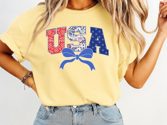 USA Lace Coquette Patriotic Bow T-Shirt Graphics